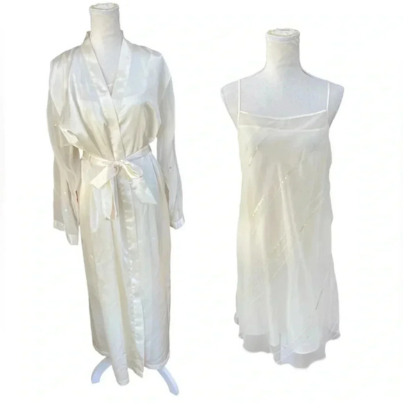 Vintage white sparkly sequin open back slip dress and matching robe set - Picture 1 of 16